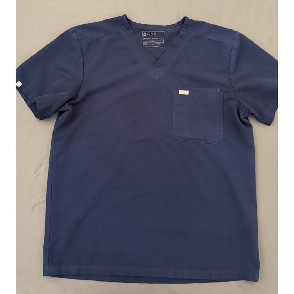 FIGS Catarina Scrub Top Adults Large Navy Blue One Pocket V-Neck Logo On Sleeve